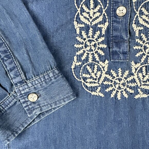 J.Jill‎ Denim Chambray Tunic Dress Women's Large Embroidered with Pockets (0918) - Picture 5 of 13